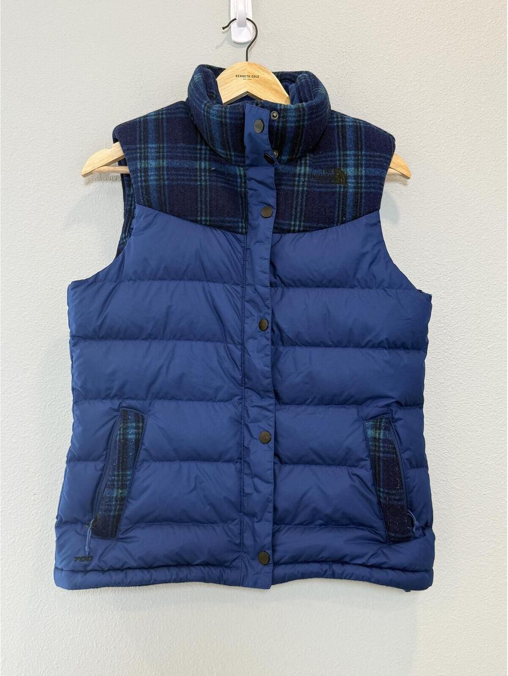 The North Face 700 Goose Fill Nuptse Plaid Down Puffer Blue - Women's Med NWOT